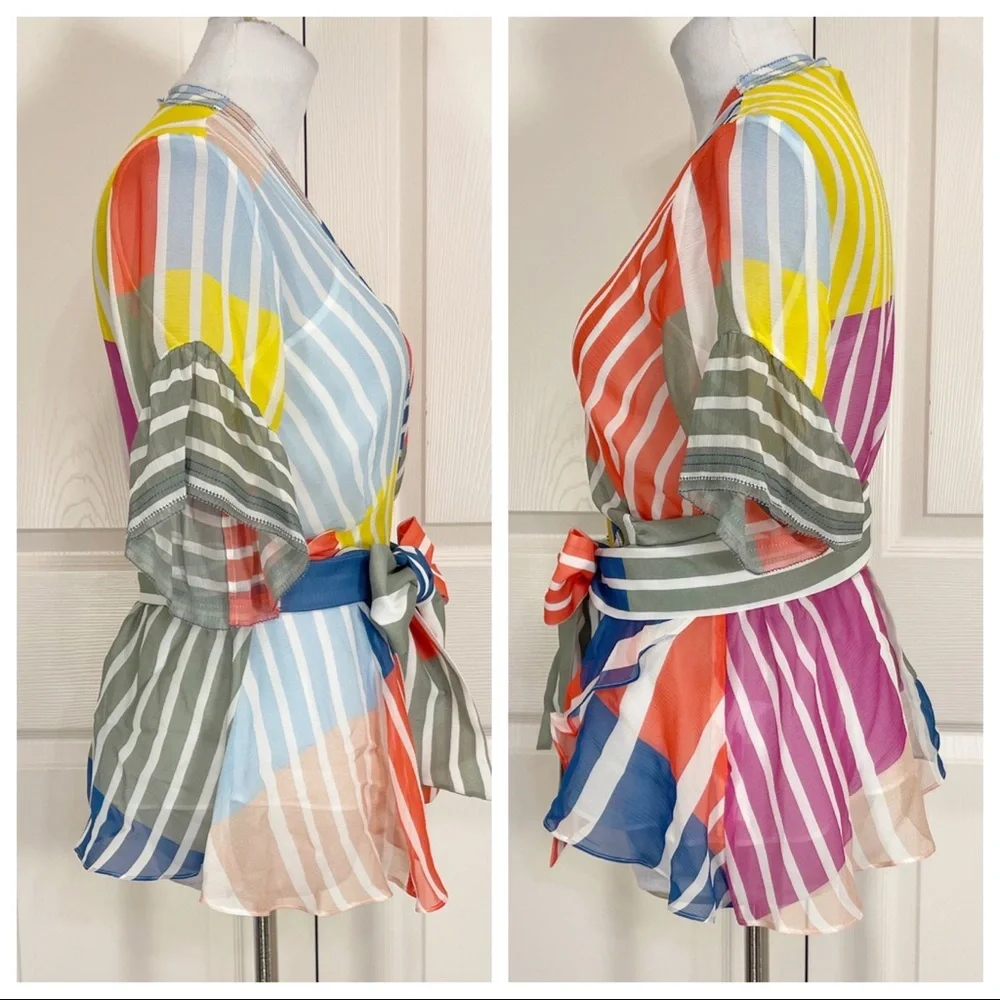 Tanya Taylor Taylor Striped Colorblock Wrap Top